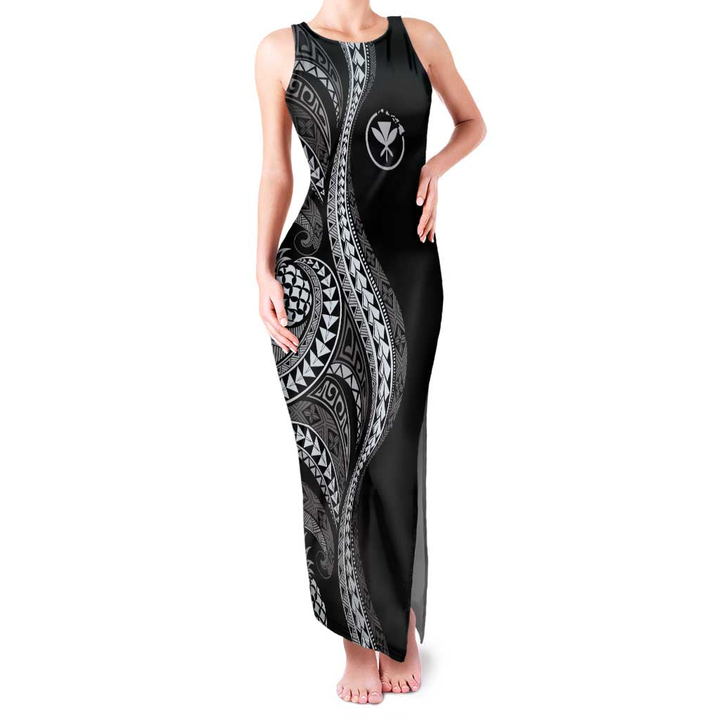 Hawaii Pineapple Gray Scale Tribal Pattern Family Matching Tank Maxi Dress and Hawaiian Shirt - Polynesian Pride