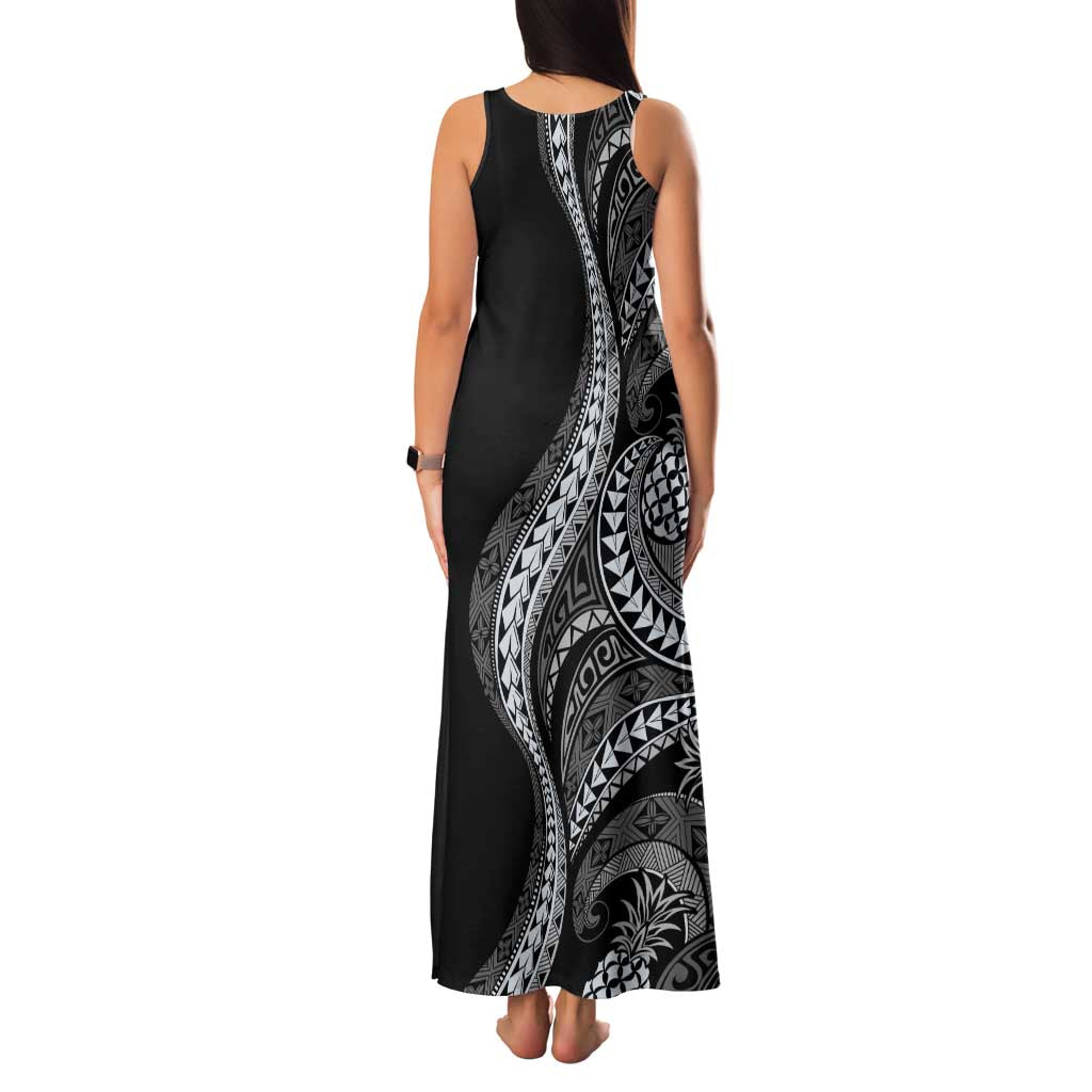 Hawaii Pineapple Gray Scale Tribal Pattern Family Matching Tank Maxi Dress and Hawaiian Shirt - Polynesian Pride