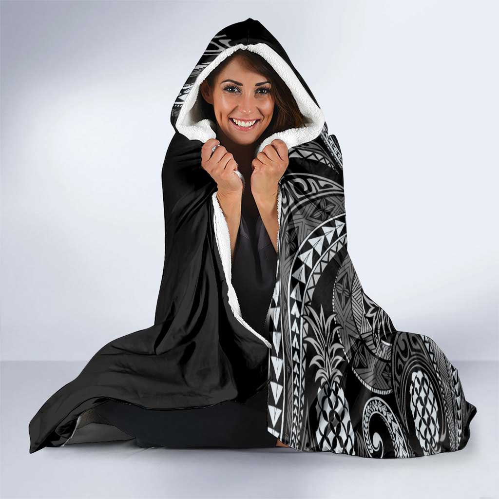 Hawaii Pineapple Gray Scale Tribal Pattern Hooded Blanket LT01 - Polynesian Pride