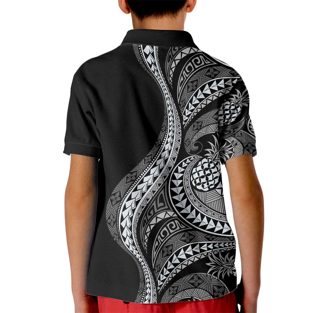 Hawaii Pineapple Gray Scale Tribal Pattern Kid Polo Shirt LT01 - Polynesian Pride