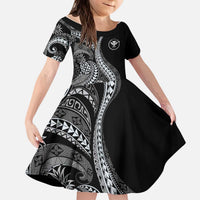 Hawaii Pineapple Gray Scale Tribal Pattern Kid Short Sleeve Dress - Polynesian Pride