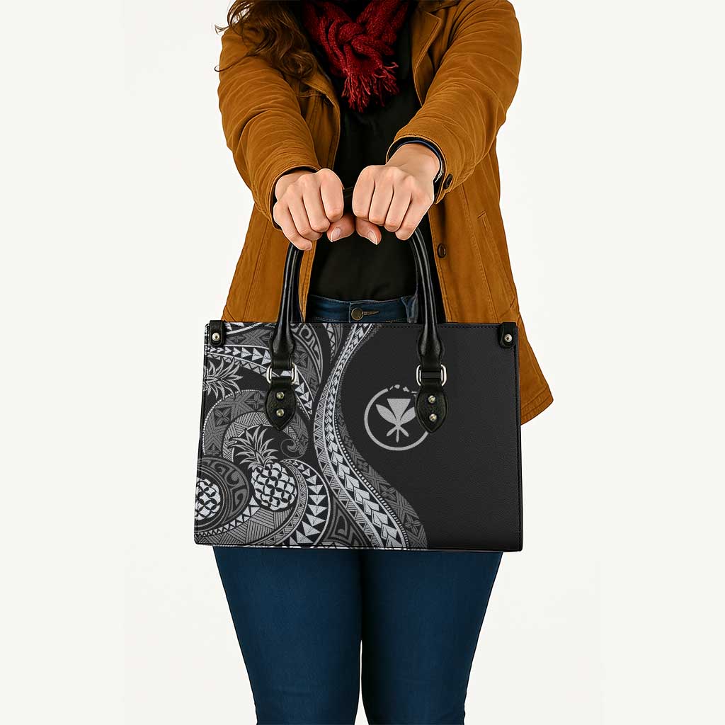 Hawaii Pineapple Gray Scale Tribal Pattern Leather Bag - Polynesian Pride