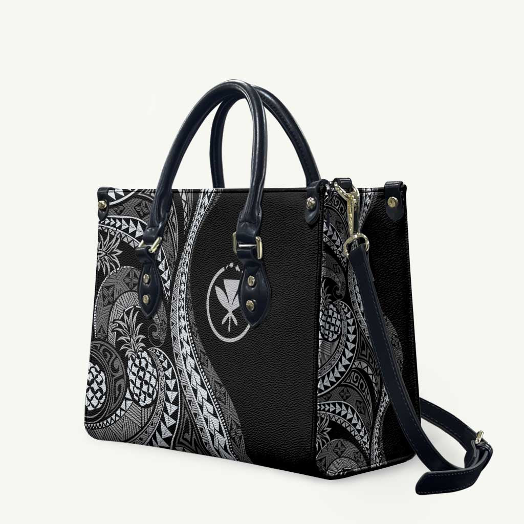 Hawaii Pineapple Gray Scale Tribal Pattern Leather Bag - Polynesian Pride