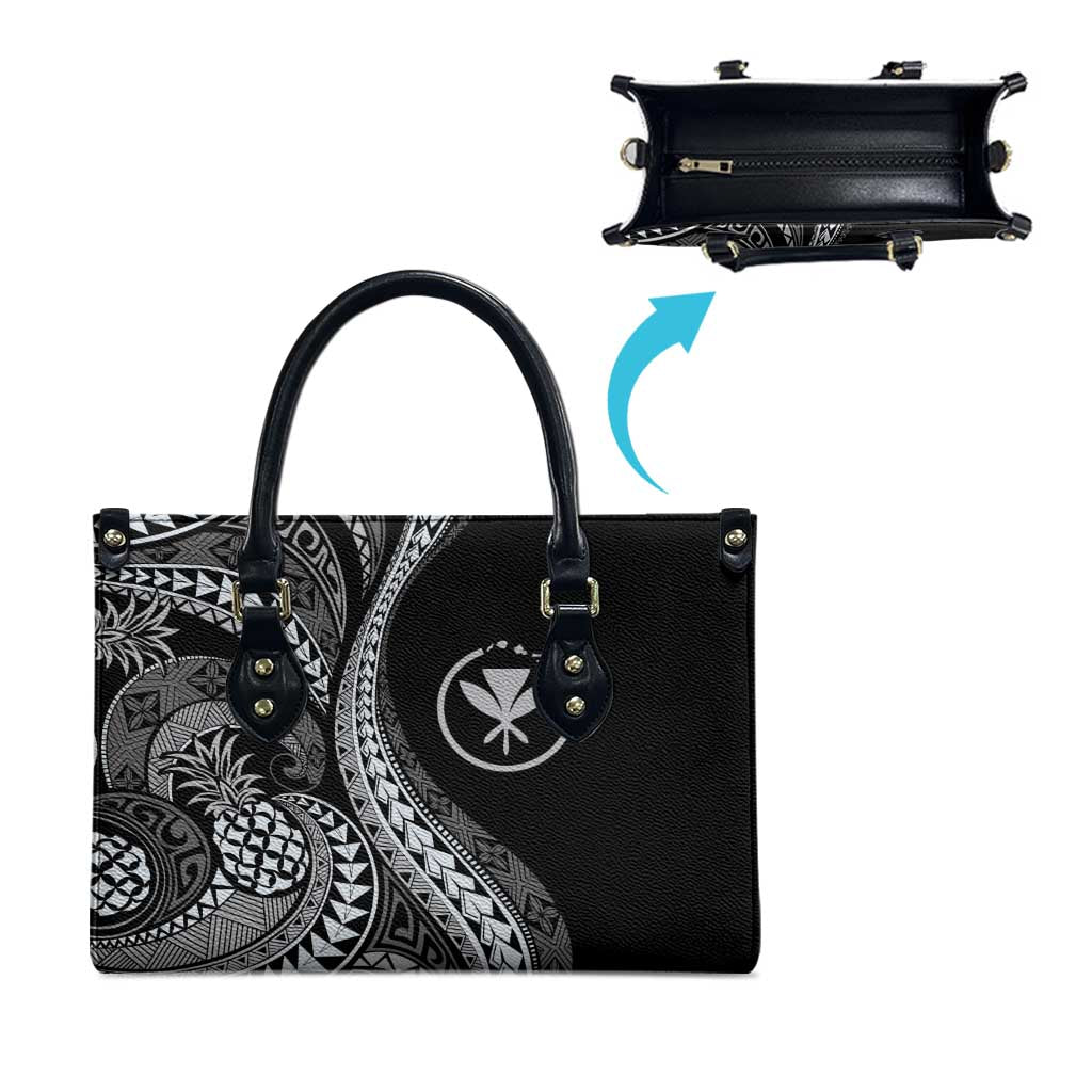 Hawaii Pineapple Gray Scale Tribal Pattern Leather Bag - Polynesian Pride