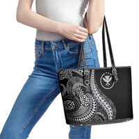 Hawaii Pineapple Gray Scale Tribal Pattern Leather Tote Bag LT01 - Polynesian Pride