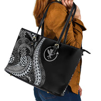 Hawaii Pineapple Gray Scale Tribal Pattern Leather Tote Bag LT01 - Polynesian Pride