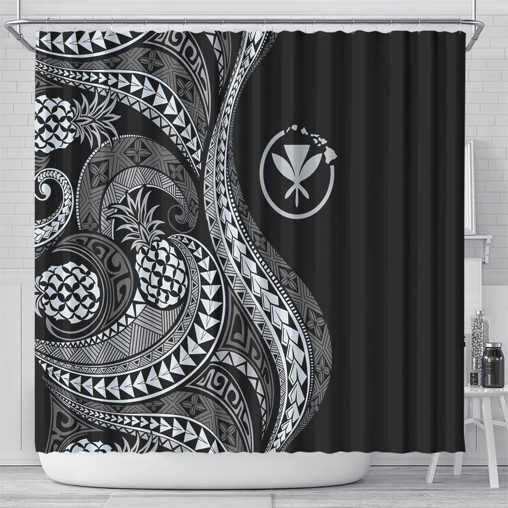 Hawaii Pineapple Gray Scale Tribal Pattern Shower Curtain LT01 - Polynesian Pride