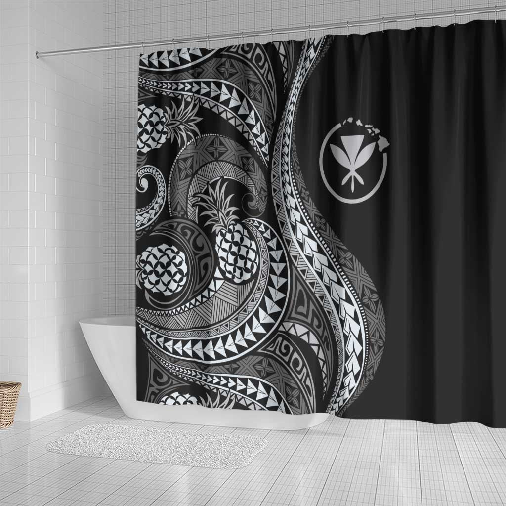 Hawaii Pineapple Gray Scale Tribal Pattern Shower Curtain LT01 - Polynesian Pride