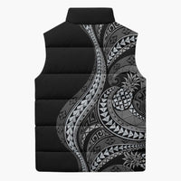 Hawaii Pineapple Gray Scale Tribal Pattern Sleeveless Puffer Jacket - Polynesian Pride