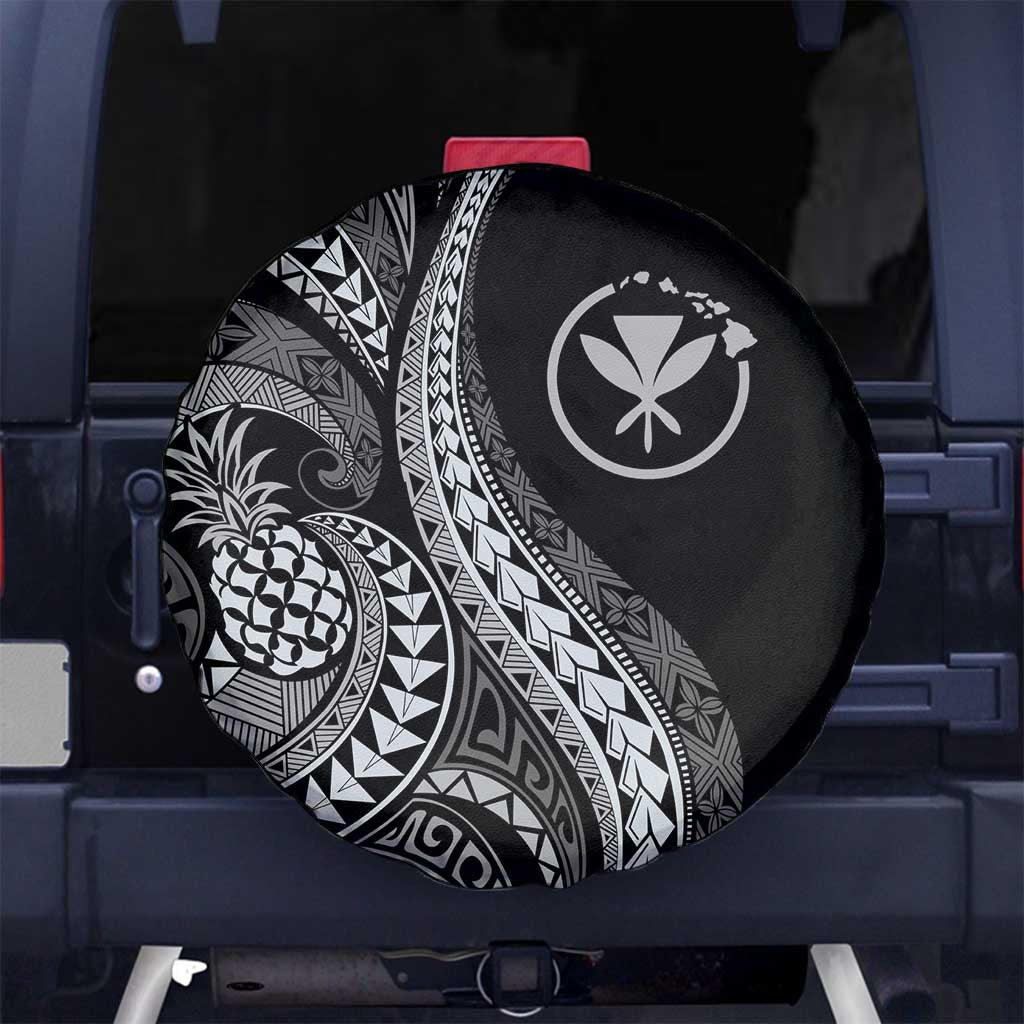 Hawaii Pineapple Gray Scale Tribal Pattern Spare Tire Cover - Polynesian Pride