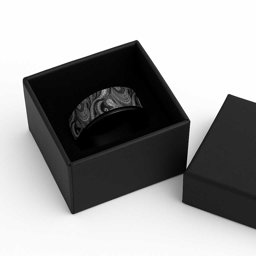 Hawaii Pineapple Gray Scale Tribal Pattern Spinner Ring - Polynesian Pride