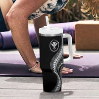Hawaii Pineapple Gray Scale Tribal Pattern Tumbler With Handle - Polynesian Pride
