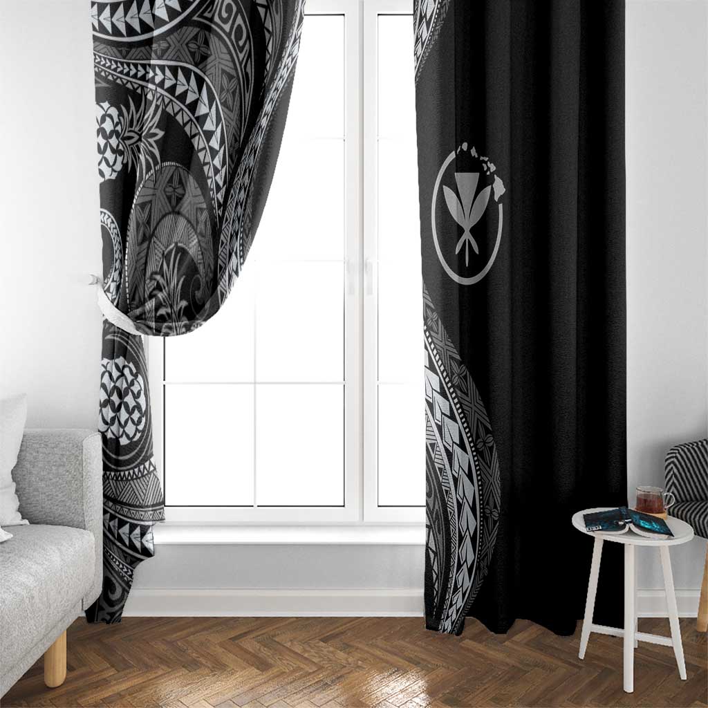 Hawaii Pineapple Gray Scale Tribal Pattern Window Curtain - Polynesian Pride