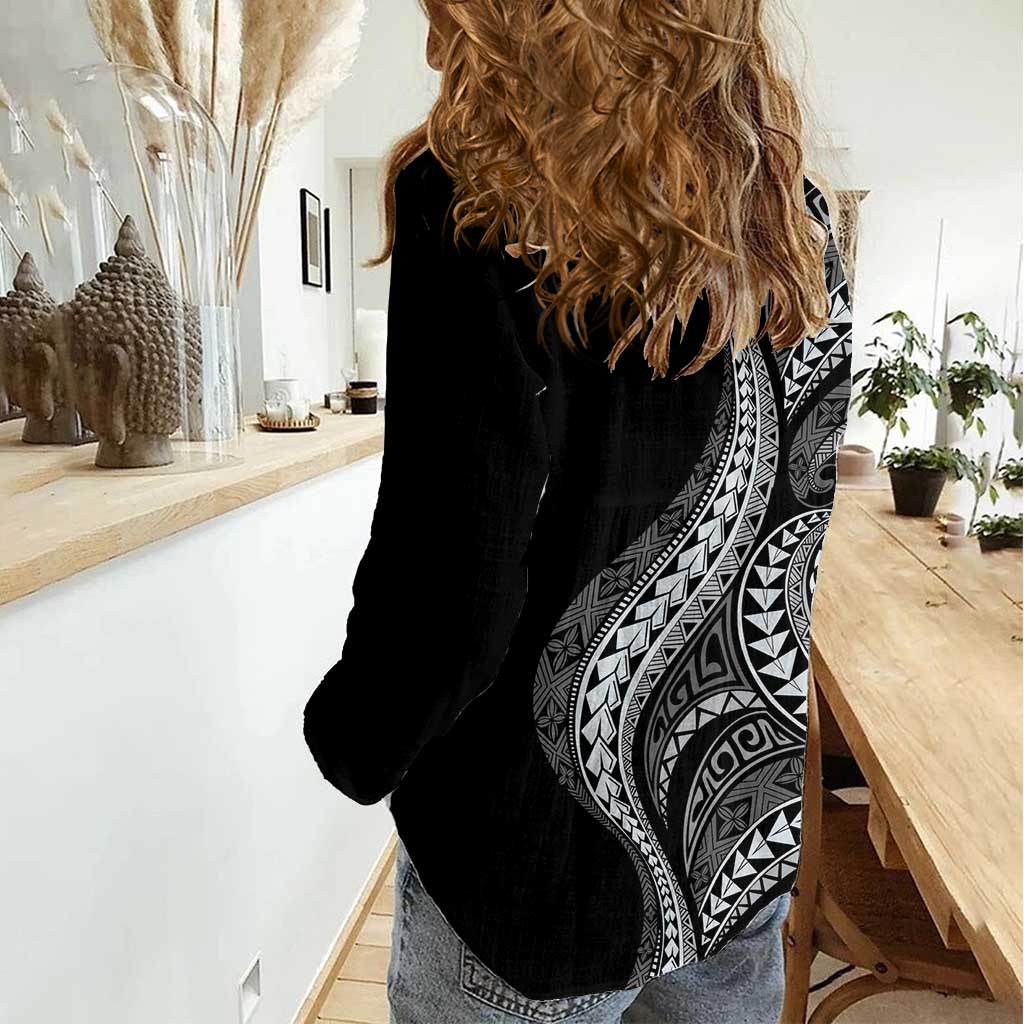 Hawaii Pineapple Gray Scale Tribal Pattern Women Casual Shirt - Polynesian Pride