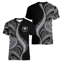 Hawaii Pineapple Gray Scale Tribal Pattern Women V-Neck T-Shirt - Polynesian Pride