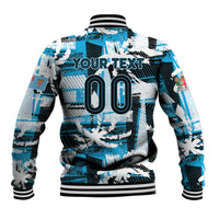 Custom Fijian Rugby Baseball Jacket Grunge Palm Stylized LT01 - Polynesian Pride
