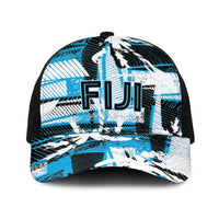 Fijian Rugby Baseball Net Cap Grunge Palm Stylized LT01 One Size Black Blue - Polynesian Pride