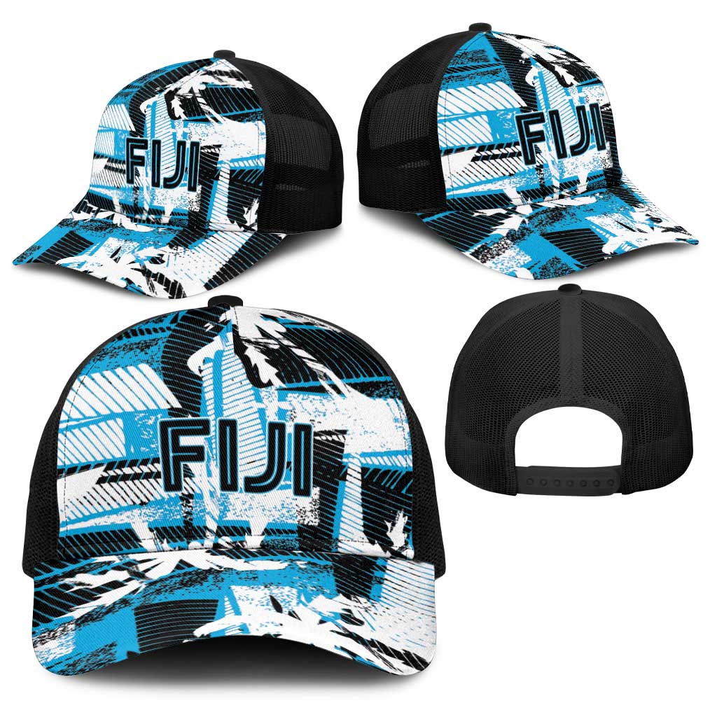 Fijian Rugby Baseball Net Cap Grunge Palm Stylized LT01 - Polynesian Pride