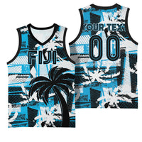 Custom Fijian Rugby Basketball Jersey Grunge Palm Stylized LT01 - Polynesian Pride