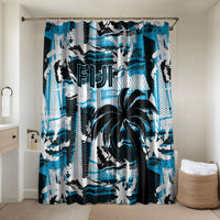 Fijian Rugby Bathroom Set Grunge Palm Stylized LT01 Shower Curtain Only Blue - Polynesian Pride