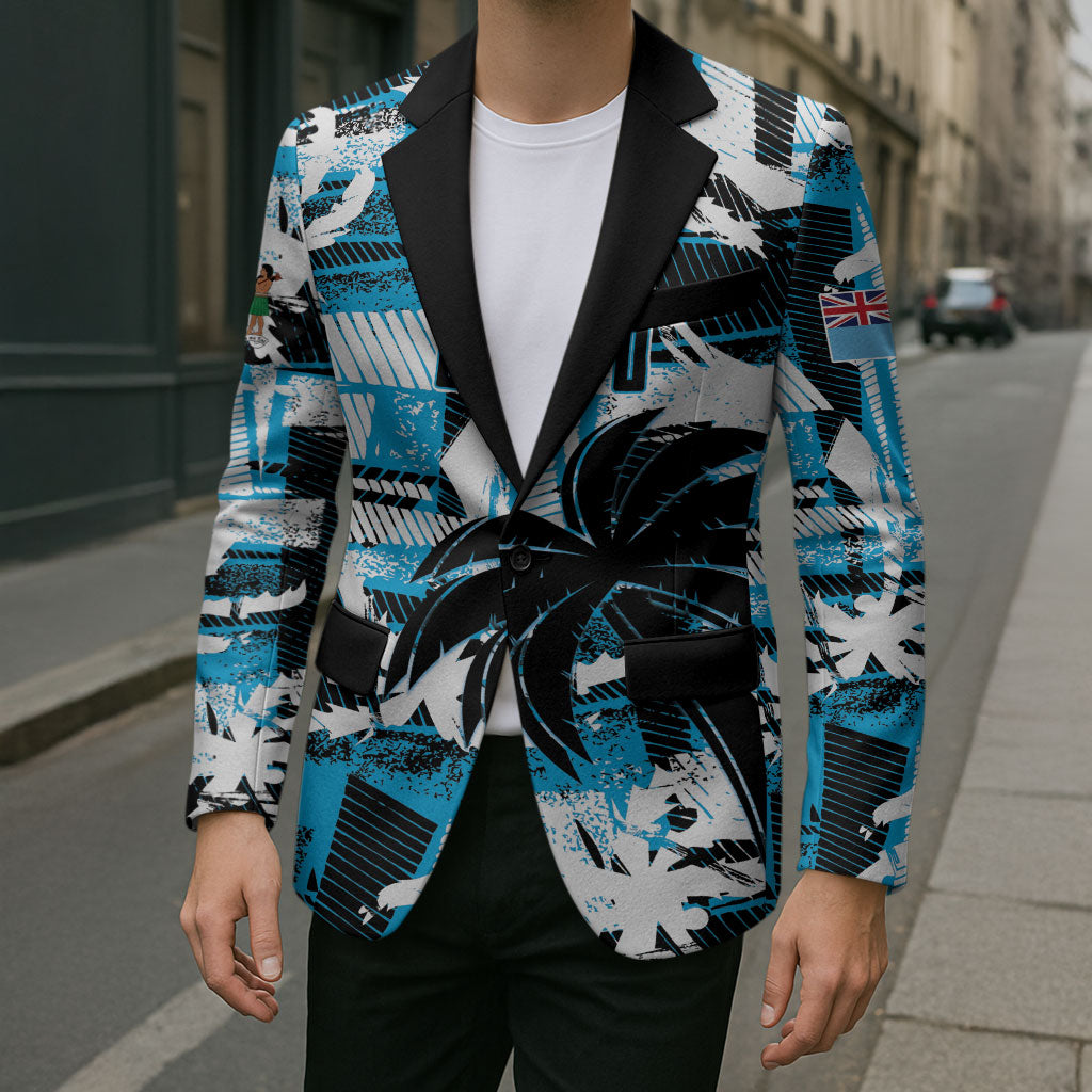 Custom Fijian Rugby Blazer Grunge Palm Stylized LT01 - Polynesian Pride