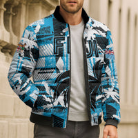 Custom Fijian Rugby Bomber Puffer Jacket Grunge Palm Stylized LT01 - Polynesian Pride