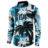Custom Fijian Rugby Button Sweatshirt Grunge Palm Stylized LT01 - Polynesian Pride
