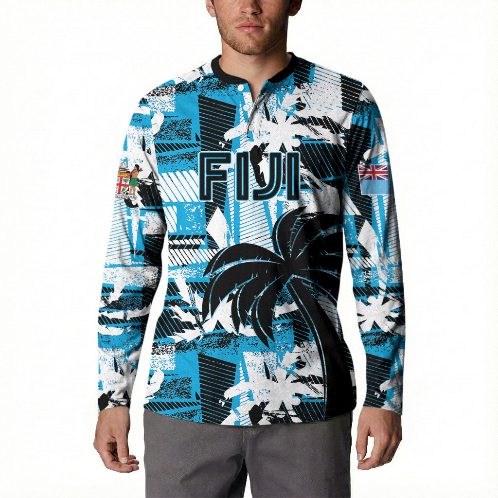 Custom Fijian Rugby Button Sweatshirt Grunge Palm Stylized LT01 - Polynesian Pride