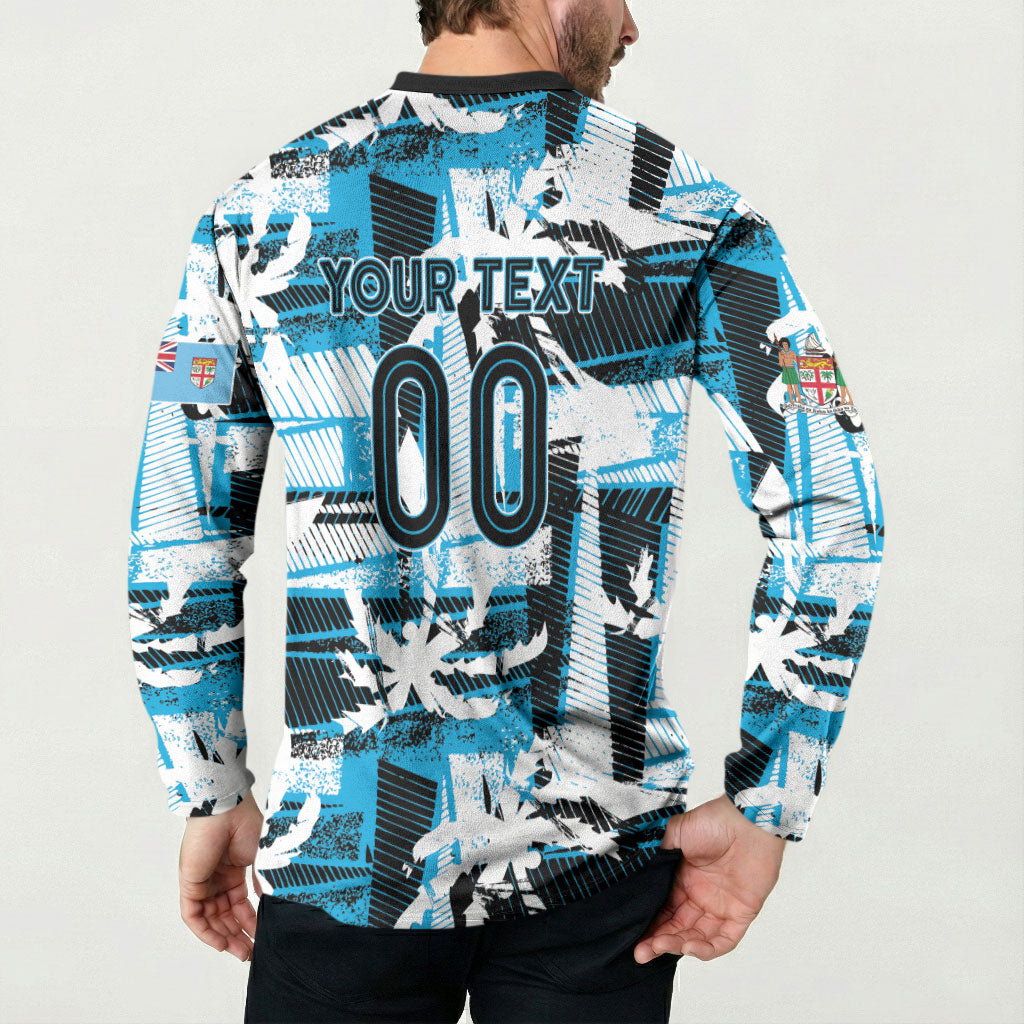 Custom Fijian Rugby Button Sweatshirt Grunge Palm Stylized LT01 - Polynesian Pride