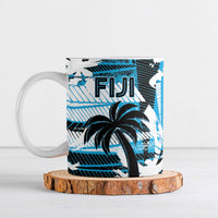 Custom Fijian Rugby Ceramic Mug Grunge Palm Stylized LT01 Blue - Polynesian Pride