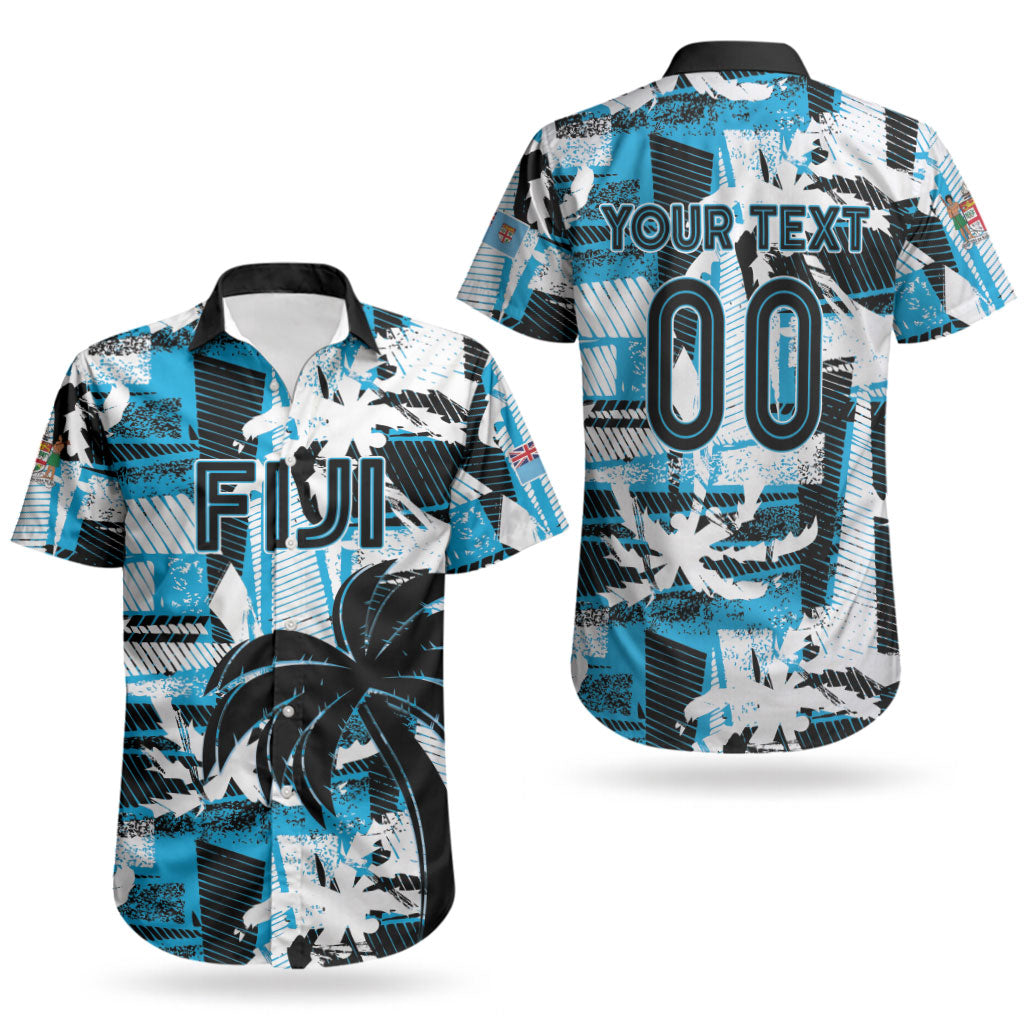 Custom Fijian Rugby Couples Matching Puletasi and Hawaiian Shirt Grunge Palm Stylized LT01 - Polynesian Pride