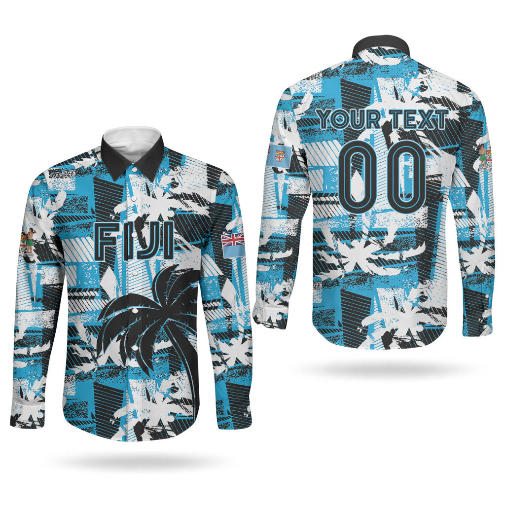 Custom Fijian Rugby Couples Matching Summer Maxi Dress and Long Sleeve Button Shirt Grunge Palm Stylized LT01 - Polynesian Pride