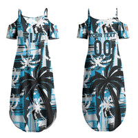 Custom Fijian Rugby Couples Matching Summer Maxi Dress and Long Sleeve Button Shirt Grunge Palm Stylized LT01 - Polynesian Pride