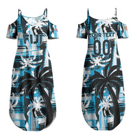 Custom Fijian Rugby Family Matching Summer Maxi Dress and Hawaiian Shirt Grunge Palm Stylized LT01 Mom's Dress Blue - Polynesian Pride