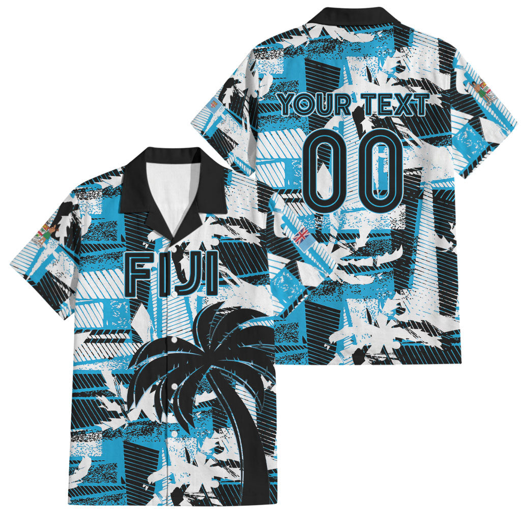 Custom Fijian Rugby Family Matching Summer Maxi Dress and Hawaiian Shirt Grunge Palm Stylized LT01 Dad's Shirt - Short Sleeve Blue - Polynesian Pride