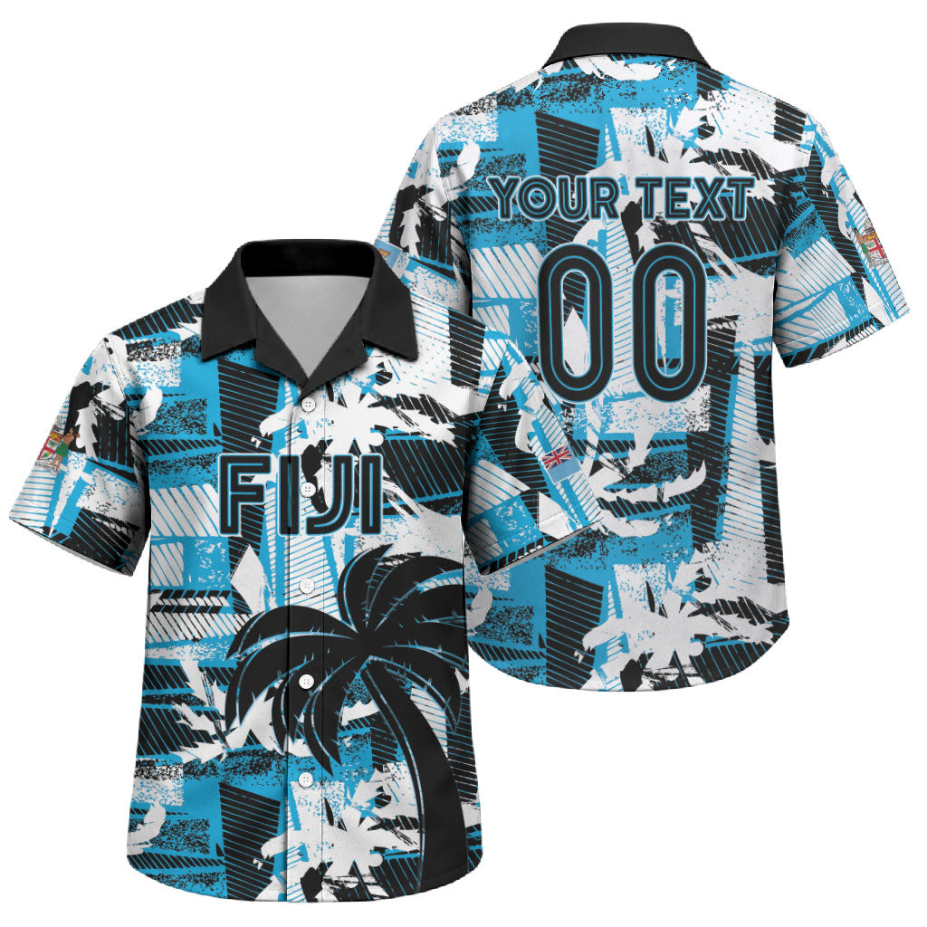 Custom Fijian Rugby Family Matching Tank Maxi Dress and Hawaiian Shirt Grunge Palm Stylized LT01 Son's Shirt Blue - Polynesian Pride