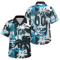 Custom Fijian Rugby Family Matching Tank Maxi Dress and Hawaiian Shirt Grunge Palm Stylized LT01 Son's Shirt Blue - Polynesian Pride