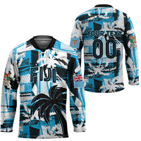 Custom Fijian Rugby Hockey Jersey Grunge Palm Stylized LT01 - Polynesian Pride