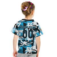 Custom Fijian Rugby Kid T Shirt Grunge Palm Stylized LT01 - Polynesian Pride
