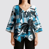 Custom Fijian Rugby Kimono Sleeve Blouse Grunge Palm Stylized LT01 - Polynesian Pride