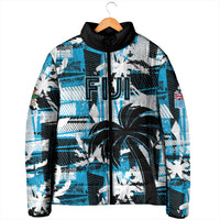 Custom Fijian Rugby Padded Jacket Grunge Palm Stylized LT01 - Polynesian Pride