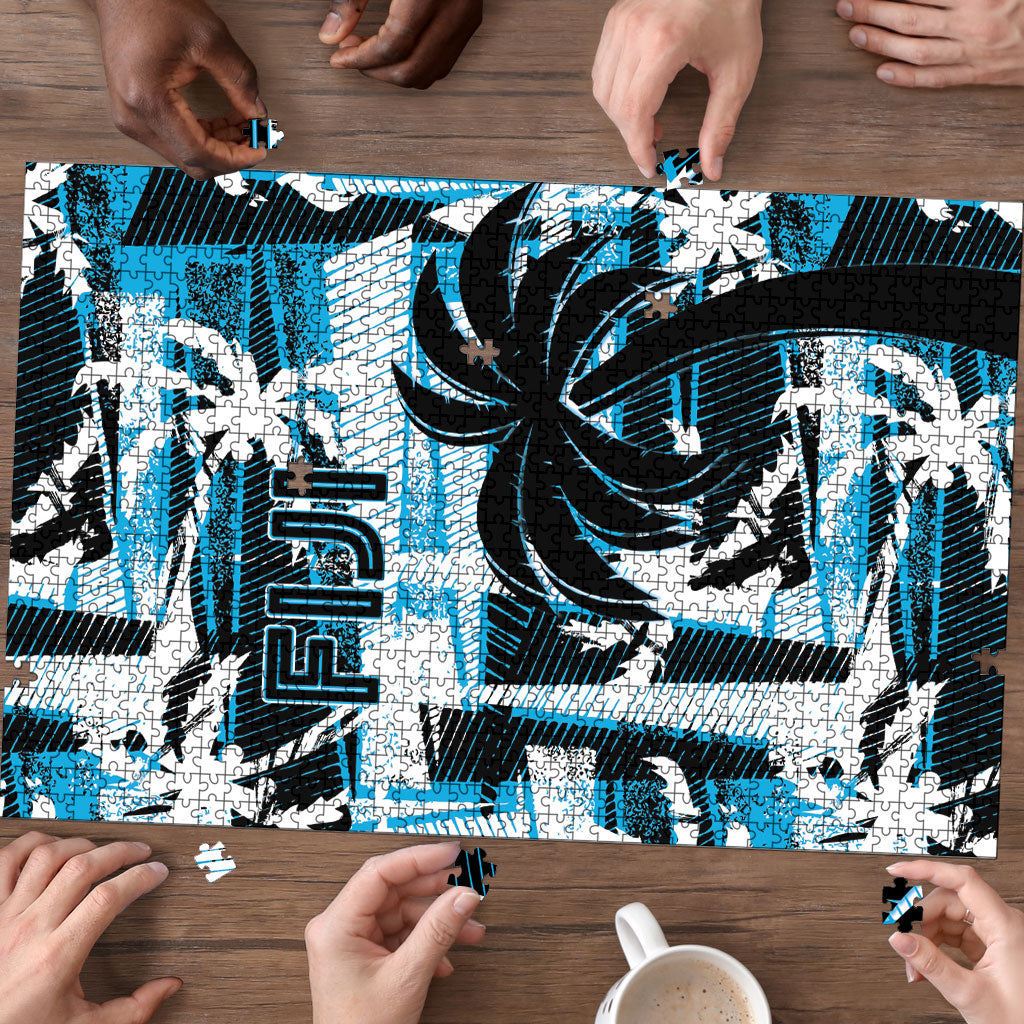 Fijian Rugby Puzzle Grunge Palm Stylized LT01 - Polynesian Pride