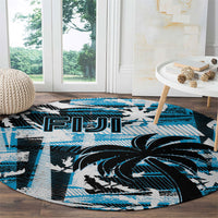 Fijian Rugby Round Carpet Grunge Palm Stylized LT01 - Polynesian Pride