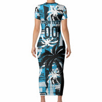 Custom Fijian Rugby Short Sleeve Bodycon Dress Grunge Palm Stylized LT01 - Polynesian Pride