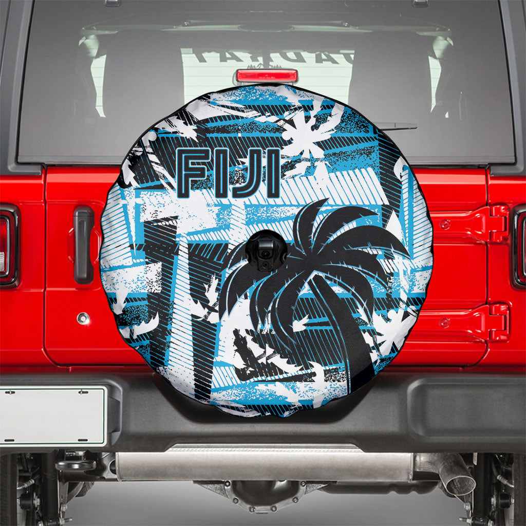 Fijian Rugby Spare Tire Cover Grunge Palm Stylized LT01 - Polynesian Pride