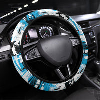 Fijian Rugby Steering Wheel Cover Grunge Palm Stylized LT01 Universal Fit Blue - Polynesian Pride