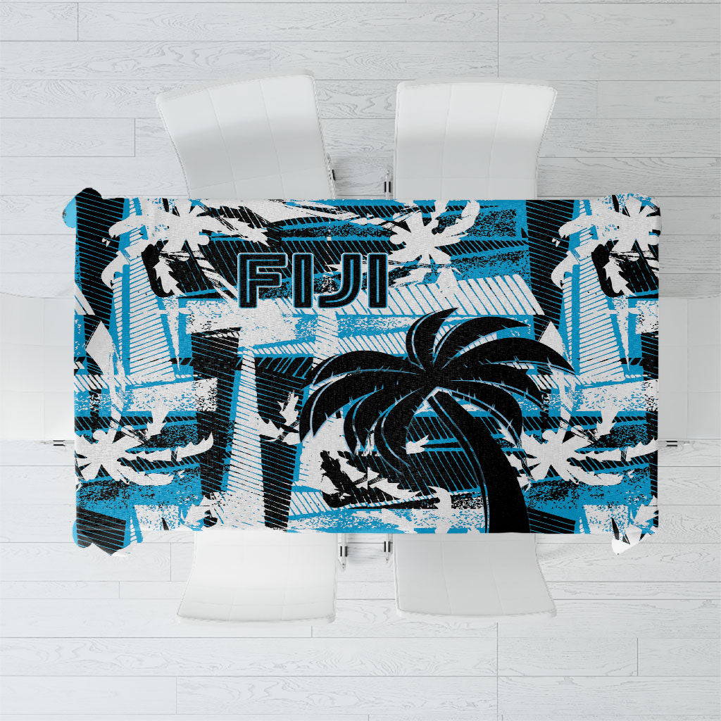 Fijian Rugby Tablecloth Grunge Palm Stylized LT01 Blue - Polynesian Pride