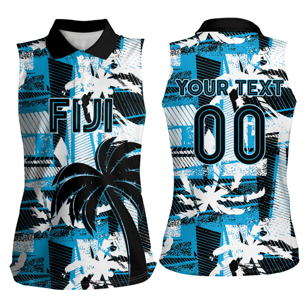Custom Fijian Rugby Women Sleeveless Polo Shirt Grunge Palm Stylized LT01 - Polynesian Pride