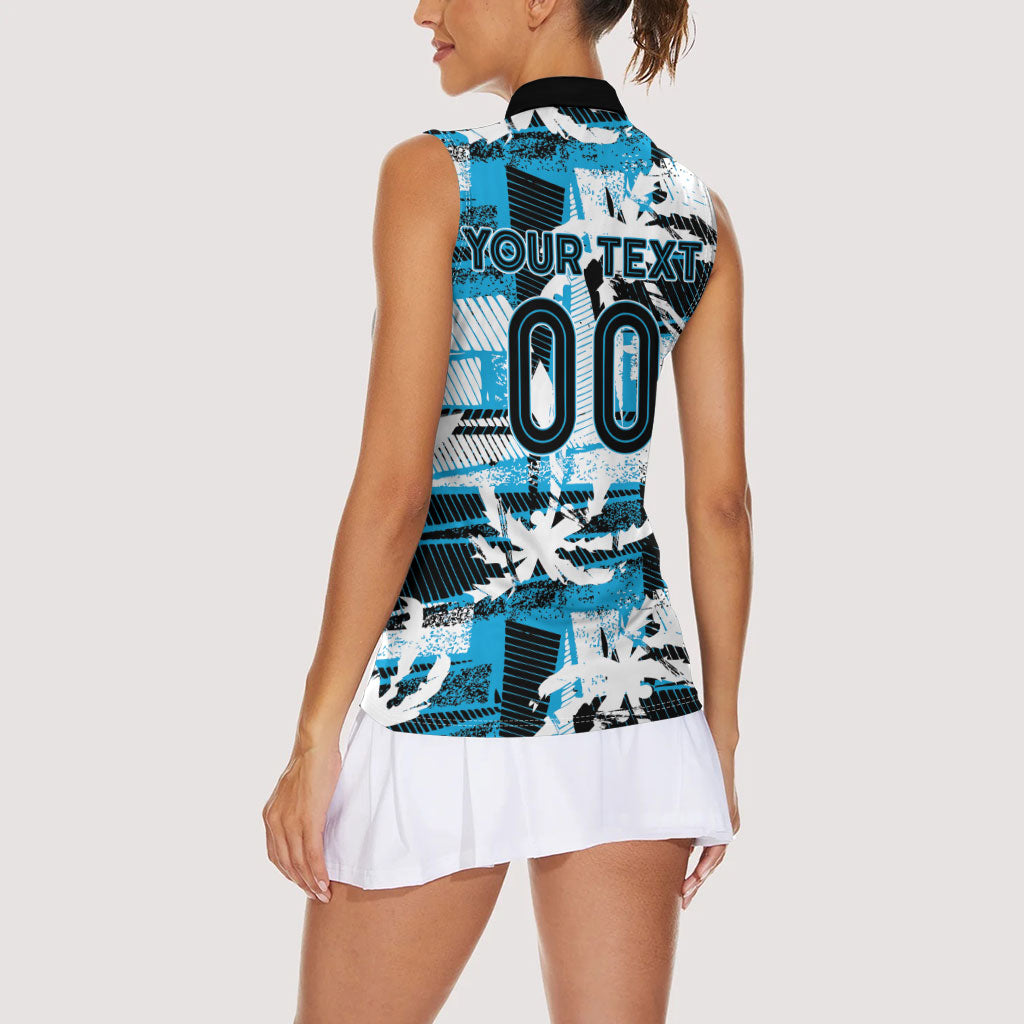 Custom Fijian Rugby Women Sleeveless Polo Shirt Grunge Palm Stylized LT01 - Polynesian Pride