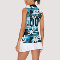 Custom Fijian Rugby Women Sleeveless Polo Shirt Grunge Palm Stylized LT01 - Polynesian Pride